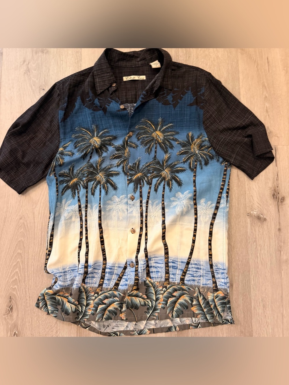 Vintage Y2K Batik Bay Hawaiian Shirt Small 100% Rayon Palm Tree Scenic Aloha